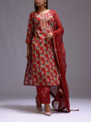 U2, MTO, DD28, Red , Chanderi, Printed,  Suit Set, karwa24