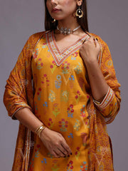 Yellow Cotton Printed Suit Set