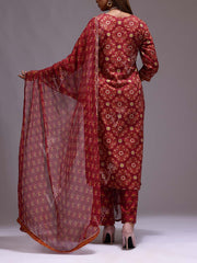 Red Cotton Printed Suit Set