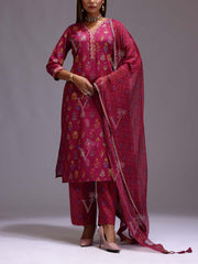 U2, MTO, DD28, Rani Pink , Chanderi, Printed,  Suit Set, karwa24