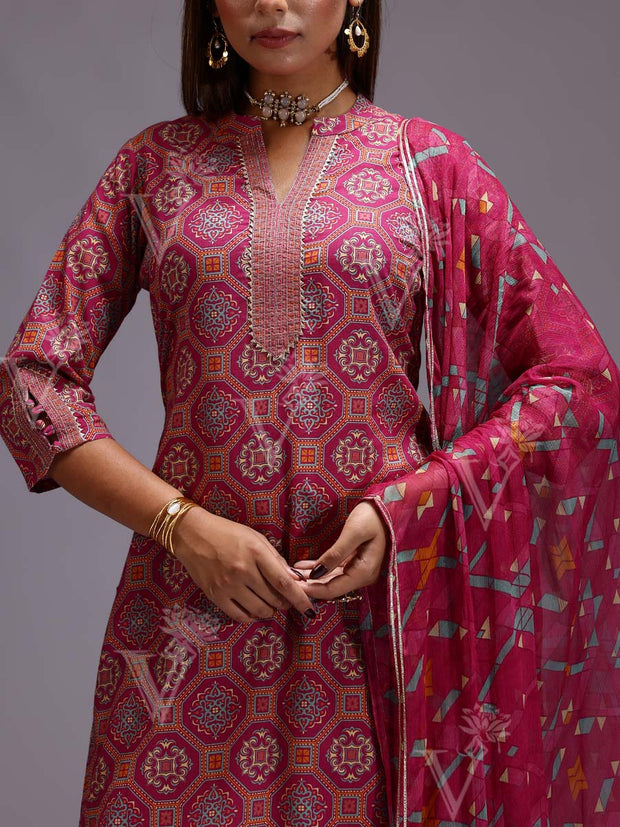 Pink Cotton Printed Suit Set