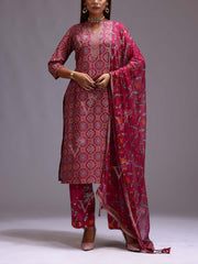 U2, MTO, DD28, Pink , Chanderi, Printed,  Suit Set