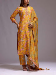 Yellow Chanderi Printed Suit Set