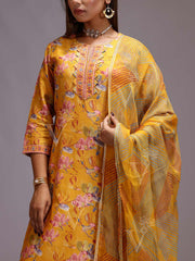 Yellow Chanderi Printed Suit Set