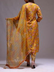 Yellow Chanderi Printed Suit Set