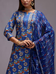 Blue Cotton Printed Suit Set