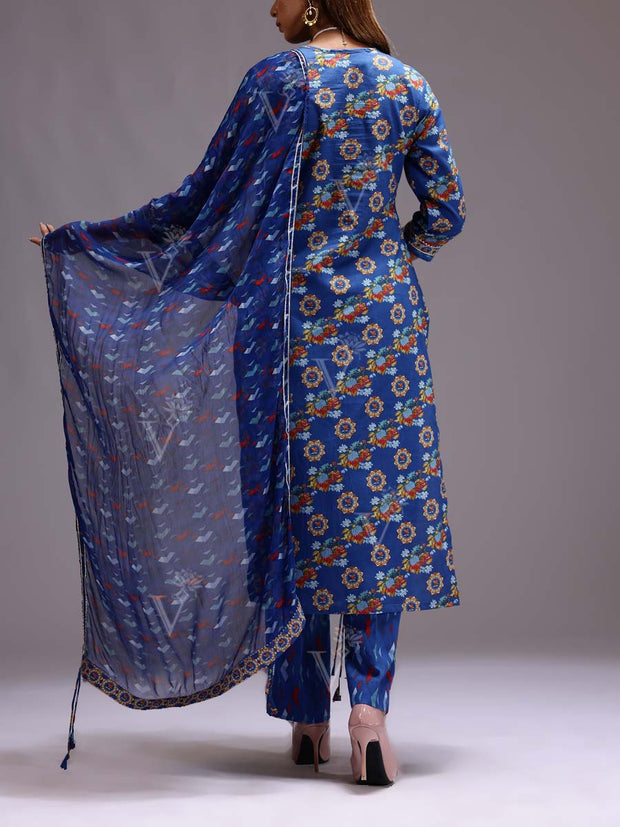 Blue Cotton Printed Suit Set