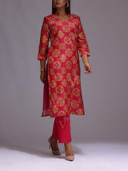 Pink Cotton Printed Kurti