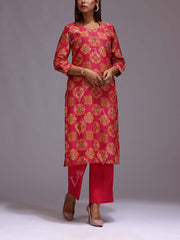 Pink Cotton Printed Kurti