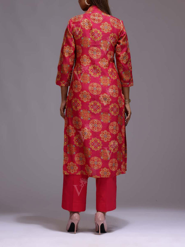 Pink Cotton Printed Kurti