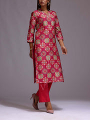 Pink Cotton Printed Kurti