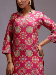 Pink Cotton Printed Kurti