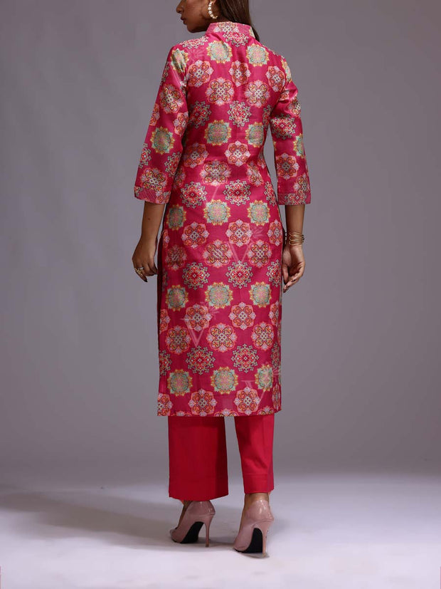 Pink Cotton Printed Kurti