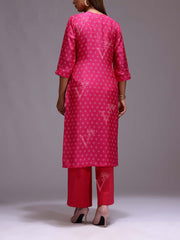 Pink Embroidered Vasansi Silk Bandhani Kurti