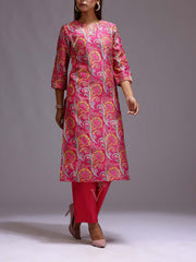 Pink Chanderi Printed Kurti