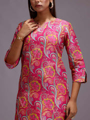 Pink Chanderi Printed Kurti