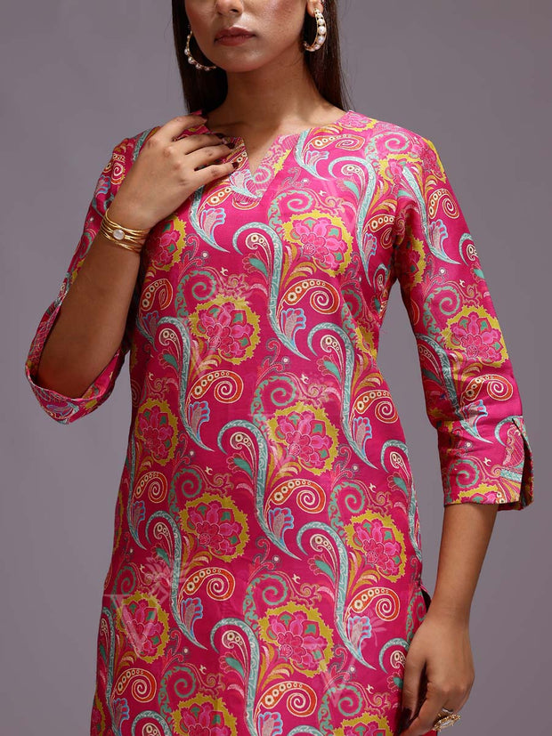 Pink Chanderi Printed Kurti