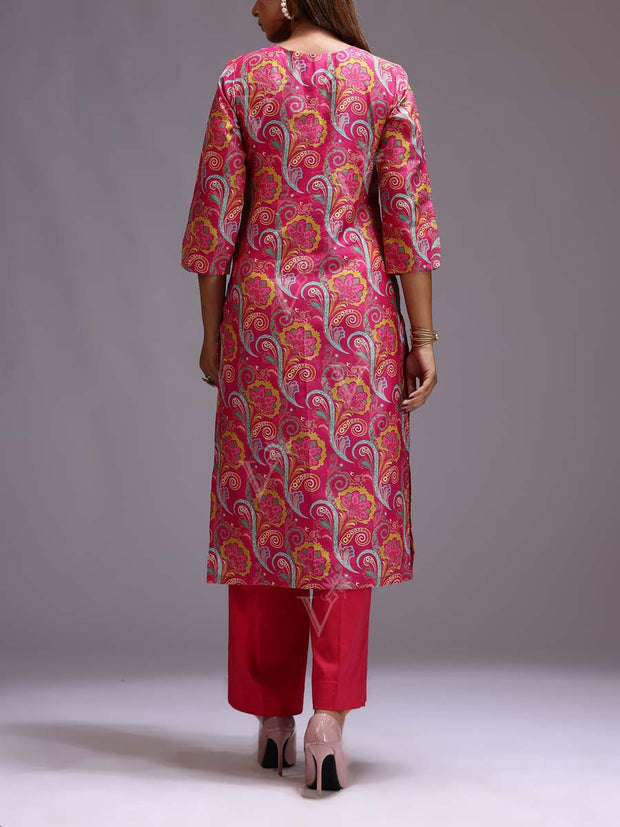 Pink Chanderi Printed Kurti