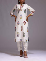 White Chanderi Printed Kurti