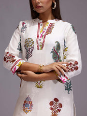 White Chanderi Printed Kurti