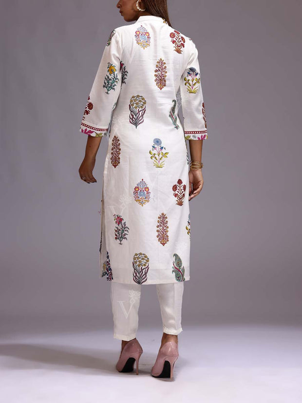 White Chanderi Printed Kurti