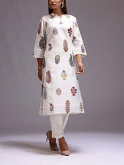 White Chanderi Printed Kurti