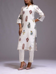 White Chanderi Printed Kurti