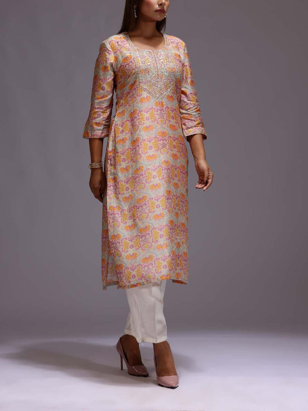 Beige Vasani Silk Printed Kurti