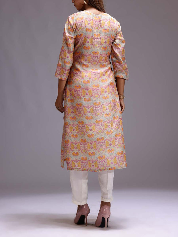 Beige Vasani Silk Printed Kurti