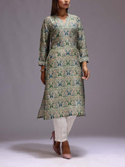 Green Chanderi Printed Kurti