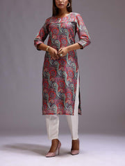 Grey Cotton Printed Kurti