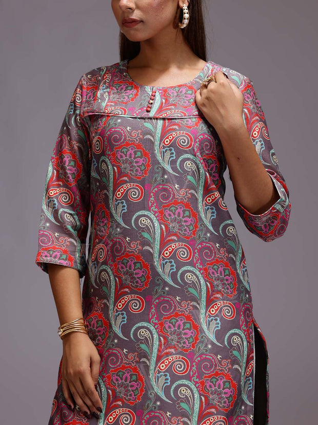 Grey Cotton Printed Kurti