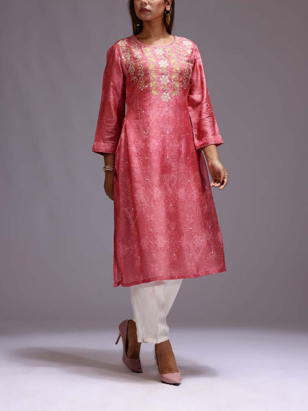 French Pink Vasansi Silk Printed Kurti