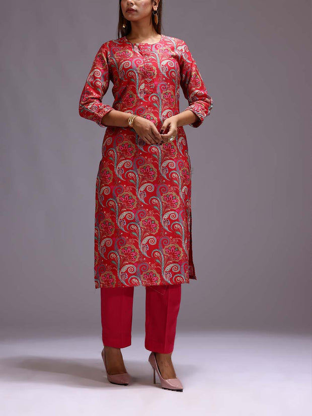 Red Cotton Printed Kurti