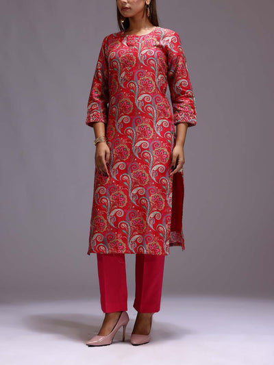 Red Cotton Printed Kurti