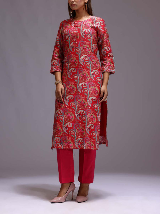 Red Cotton Printed Kurti