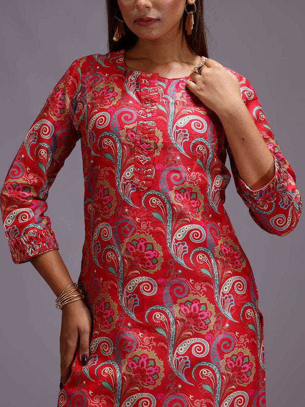 Red Cotton Printed Kurti