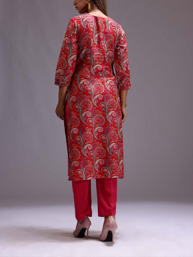 Red Cotton Printed Kurti