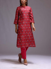 Pink Cotton Printed Kurti