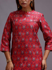 Pink Cotton Printed Kurti