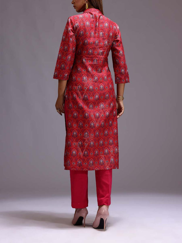 Pink Cotton Printed Kurti