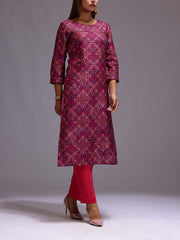 Purple Cotton Printed Kurti