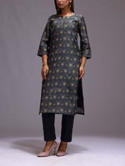 Dark Grey Cotton Printed Kurti