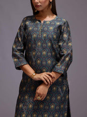 Dark Grey Cotton Printed Kurti