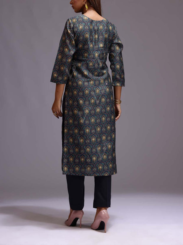 Dark Grey Cotton Printed Kurti