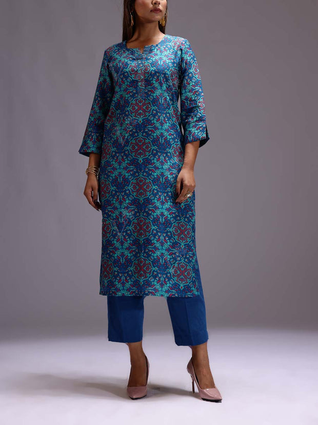 Blue Cotton  Printed Kurti