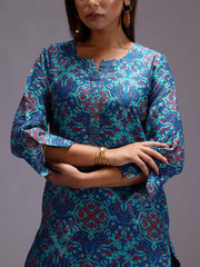 Blue Cotton  Printed Kurti