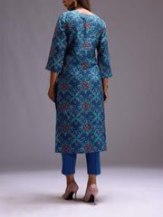 Blue Cotton  Printed Kurti