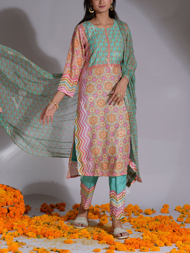 Multi Color Vasansi Silk Suit Set