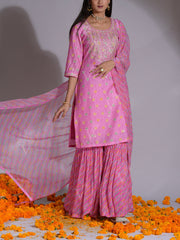 Fusica Pink Vasansi Silk Kurta and Sharara Suit Set